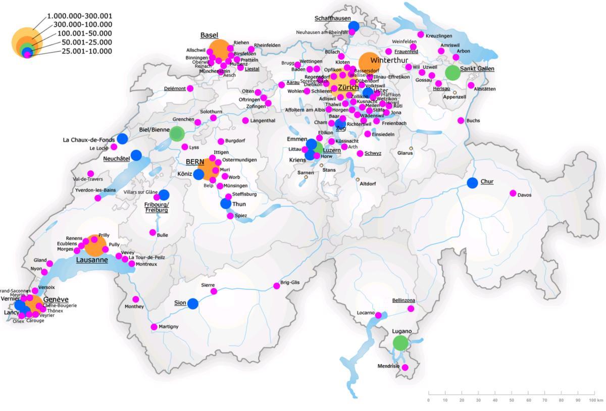 svájc térkép, a nagyobb városok