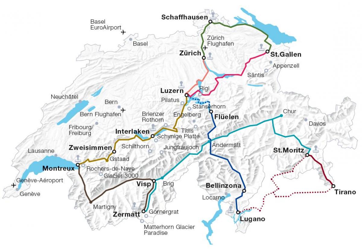 svájc vonat útvonal térkép